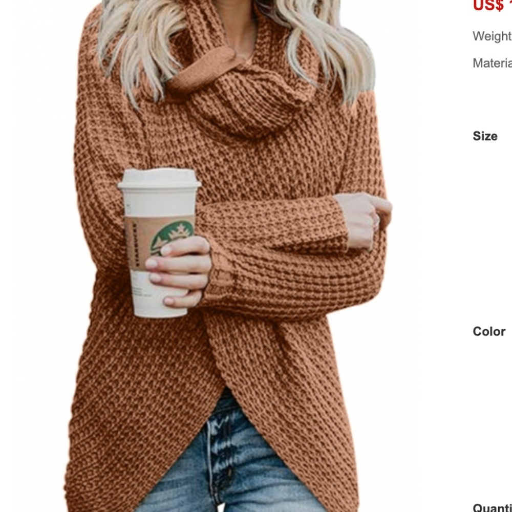 KHAKI BUTTONED WRAP COWL NECK SWEATER